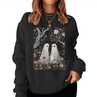Ghost In The Flower Forest Halloween Spooky Season Vintage Women Sweatshirt - Thegiftio UK