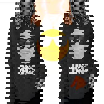 Girl & Boy Boss サングラス 顔文字シャツ クールな顔 レディーススウェットシャツ - Kawaiitshirt