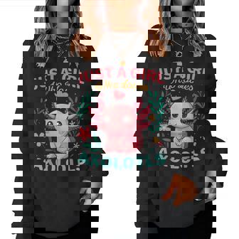 A Girl Loves Axolotls Colorful Flowers Axolotl Lover Women Women Sweatshirt | Mazezy
