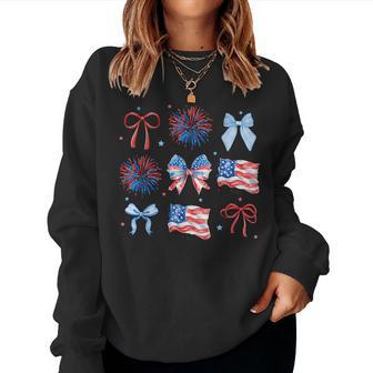 Girls Usa Flag Fireworks Bows Patriotic 4Th Of July Coquette Women Sweatshirt - Thegiftio UK