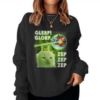 Glerp Glorp Alien Cat Cat Meme Brainrot Dank Memes Women Women Sweatshirt - Thegiftio UK