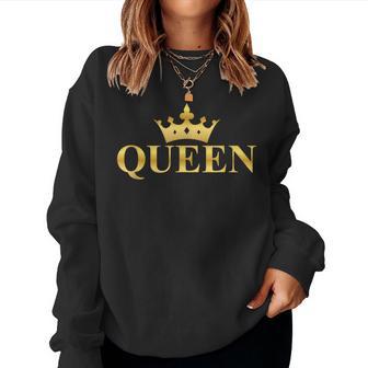 Gold Queen Text With Crown Women Sweatshirt - Monsterry
