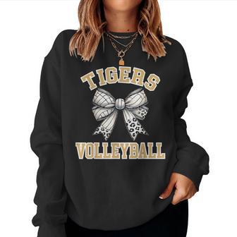 Gold Tigers Volleyball Coquette Bow Game Day Volleyball Mom Women Sweatshirt - Thegiftio UK