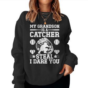 Grandson Is A Baseball Catcher Grandma Of A Baseball Catcher Women Sweatshirt - Thegiftio UK