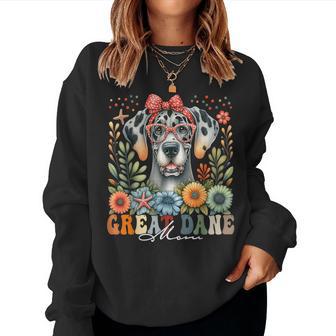 Great Dane Mom Dog Lover Mother's Day Retro Floral Women Women Sweatshirt - Thegiftio UK