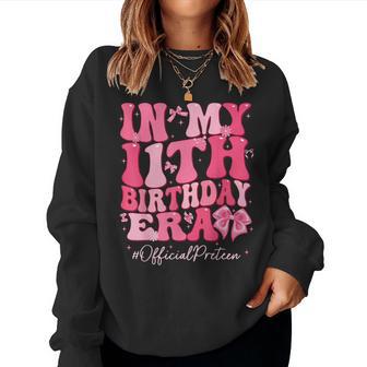 Groovy In My 11Th Birthday Era Coquette Bow Birthday Girl Women Sweatshirt - Thegiftio UK