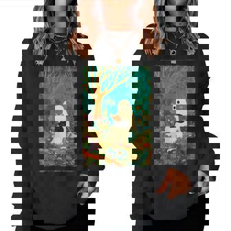 Groovy Ghost Reading Book Black Cat Halloween Ghost Teacher Women Sweatshirt - Thegiftio