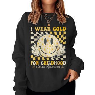 Groovy I Wear Gold For Childhood Cancer Awareness Ribbon Women Sweatshirt | Seseable FR