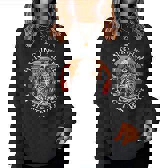 Hang In There It Gets Worse Sarcastic Skeleton Flames Women Sweatshirt - Monsterry