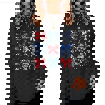 Happy 4Th Of July Patriotic Girl Boho Coquette Bows Women Sweatshirt - Thegiftio