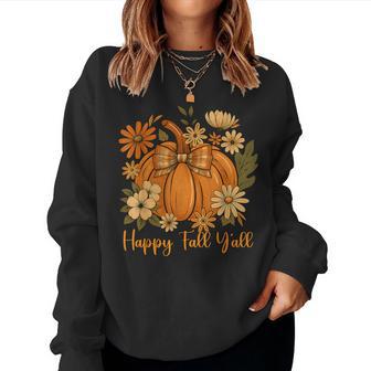 Happy Fall Y'all Coquette Bow Pumpkin Thanksgiving Women Women Sweatshirt - Thegiftio UK
