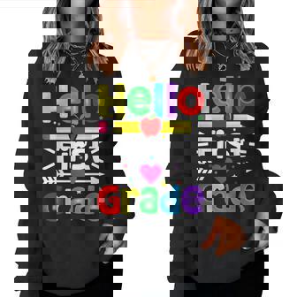Hello First Grade Back Tochool 1St Day Of 1St Grade レディーススウェットシャツ - Kawaiitshirt