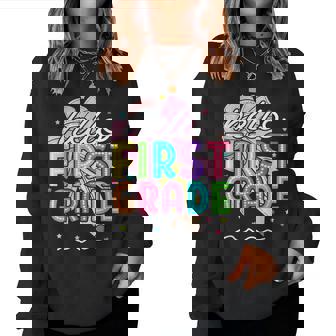 Hello First Grade Girls Coquette 1St Grade Back To School Women Sweatshirt | Mazezy