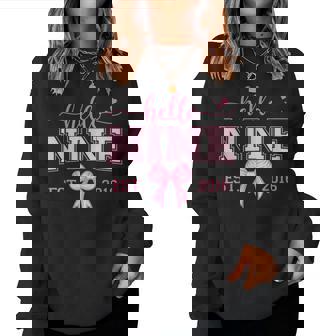 Hello Nine Est 2016 Coquette Bow 9Th Birthday Girl Women Sweatshirt - Thegiftio