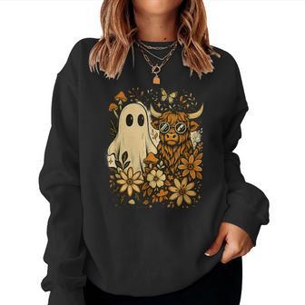 Highland Cow & Ghost Retro Autumn Floral Aesthetic Women Sweatshirt - Thegiftio UK