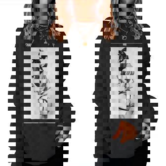 Hot Girl On 男性用 セクシー バッド キティ ピンナップガール B&W レディーススウェットシャツ - Kawaiitshirt