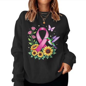 Hummingbird Sunflower Pink Ribbon Breast Cancer Awareness Women Sweatshirt - Thegiftio UK