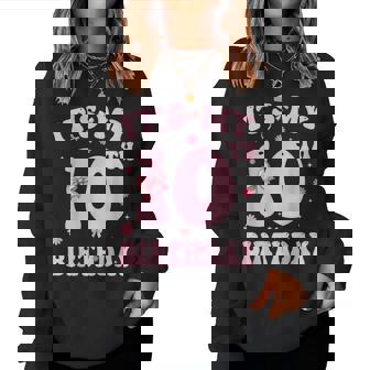 It's My 10Th Birthday Girl Coquette Bow Pink 10 Year Old Women Sweatshirt - Seseable