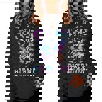 It's My Birthday Tie Dye Birthday Girl Butterfly Family Women Sweatshirt - Thegiftio