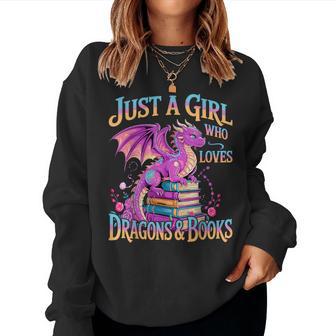 Just A Girl Who Loves Dragons And Books Dragon Reading Women Sweatshirt - Thegiftio UK