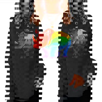 Lgbt 力強い虹色のサイ Rainbow Rhinoceros Graphic レディーススウェットシャツ - Kawaiitshirt