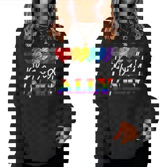 Lgbtq Hearts Gay Pride Month Lgbt Ally Proud Rainbow Flag Women Sweatshirt - Thegiftio UK