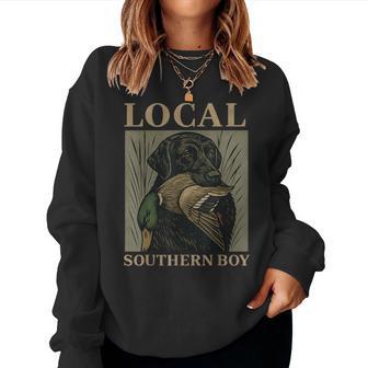 Local Southern Boy Duck Hunting Black Lab Dog Retro Women Sweatshirt - Thegiftio UK