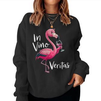 Lustiges Flamingo Motiv Mit Weinpruch Ininoeritas Sweatshirt Frauen - Geschenkecke