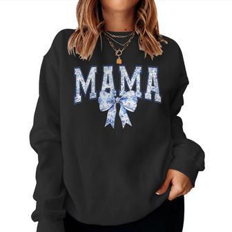 Mama Coquette Toile Blue Bow Floral Mother's Day Mom Family Women Sweatshirt - Thegiftio UK