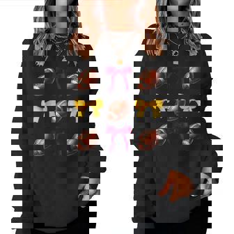 Maroon & Gold Footballs & Bows Fall Football Season Women Sweatshirt - Thegiftio