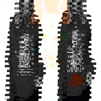 Messy Bun Drinking Coffee Never Better Skeleton Plant Women Sweatshirt - Thegiftio