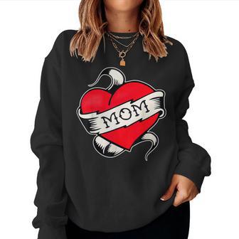 Mom Heart Traditional Old School Tattoo Flash Women Sweatshirt - Monsterry