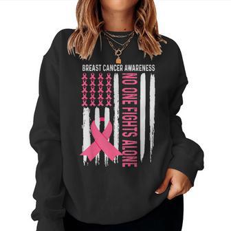 In October We Wear Pink American Flag Ribbon Support Women Women Sweatshirt - Thegiftio UK