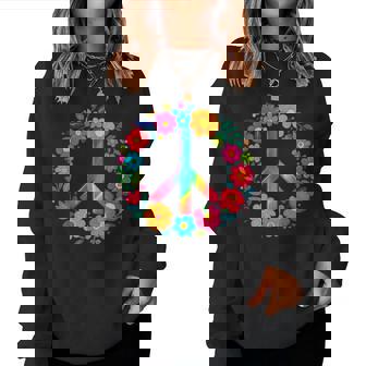 Peace Love Flower Power レトロ ヒッピー コスチューム タイダイ 60年代 70年代 レディーススウェットシャツ - Kawaiitshirt