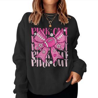 Pink Out Breast Cancer Football Coquette Bow Mom Girls Women Women Sweatshirt - Thegiftio UK