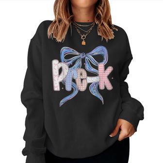 Pre-K Preppy Floral Coquette Bow Girly Back To School Women Sweatshirt - Thegiftio UK