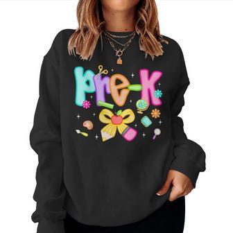 Preppy Pre-K Pencil Bow Back To School Pre-K Teacher Girls Women Sweatshirt - Thegiftio UK