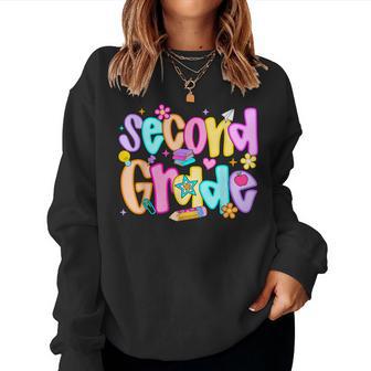 Preppy Second Grade Back To School 2Nd Grade Teachers Girls Women Sweatshirt - Thegiftio UK