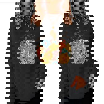 Pumpkin Floral Autumn Fall Season Wildflower Thanksgiving Women Sweatshirt | Mazezy