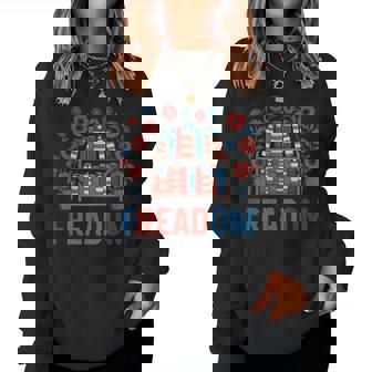 Reading Freadom Freedom Book Lover 4Th Of July Women Women Sweatshirt - Thegiftio