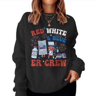 Red White & Blue Er Crew Nurse Emergency 4Th Of July Women Sweatshirt - Thegiftio UK