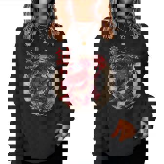 Redpider Lily の 彼岸花 または ヒガンバナ と 日本の天狗の面 の グラフィック レディーススウェットシャツ - Kawaiitshirt