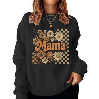 Retro Checkered Mama Pumpkin Flower Fall Autumn Halloween Women Sweatshirt - Thegiftio UK
