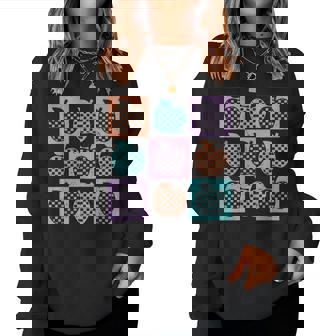 Retro Checkered Summer School Teacher Apple Teacher Apple Women Sweatshirt - Seseable