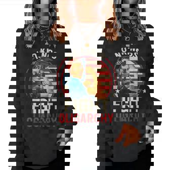 Retro No Kings Fight Oligarchy Woman's Girl America Flag Women Sweatshirt | Mazezy
