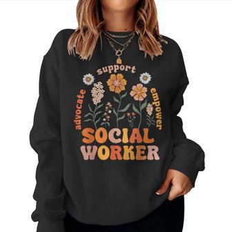 Retro Social Worker Vintage Flower Social Work Life Women Sweatshirt - Thegiftio UK