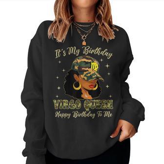 Retro Virgo Queen Black Woman With Cap Camo It's My Birthday Women Sweatshirt - Thegiftio UK