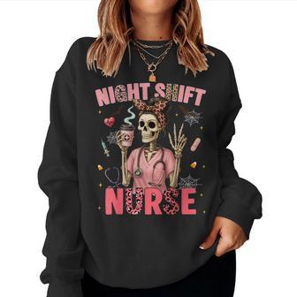 Rn Icu Night Shift Nurse Skeleton Halloween Costumes Womens Women Sweatshirt - Thegiftio UK