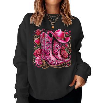 Roses Cowgirl Boots Girl Cowboy Pink Hat Women Sweatshirt - Thegiftio UK
