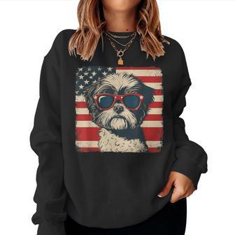 Shih Tzu Dog Usa Flag Patriotic Fourth Of July Women Women Sweatshirt - Thegiftio UK
